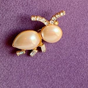 Vintage Faux Pearl Insect Brooch